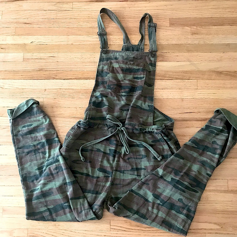Camo Drawstring Cotton Blend Romper Jumpsuit - Green Camo